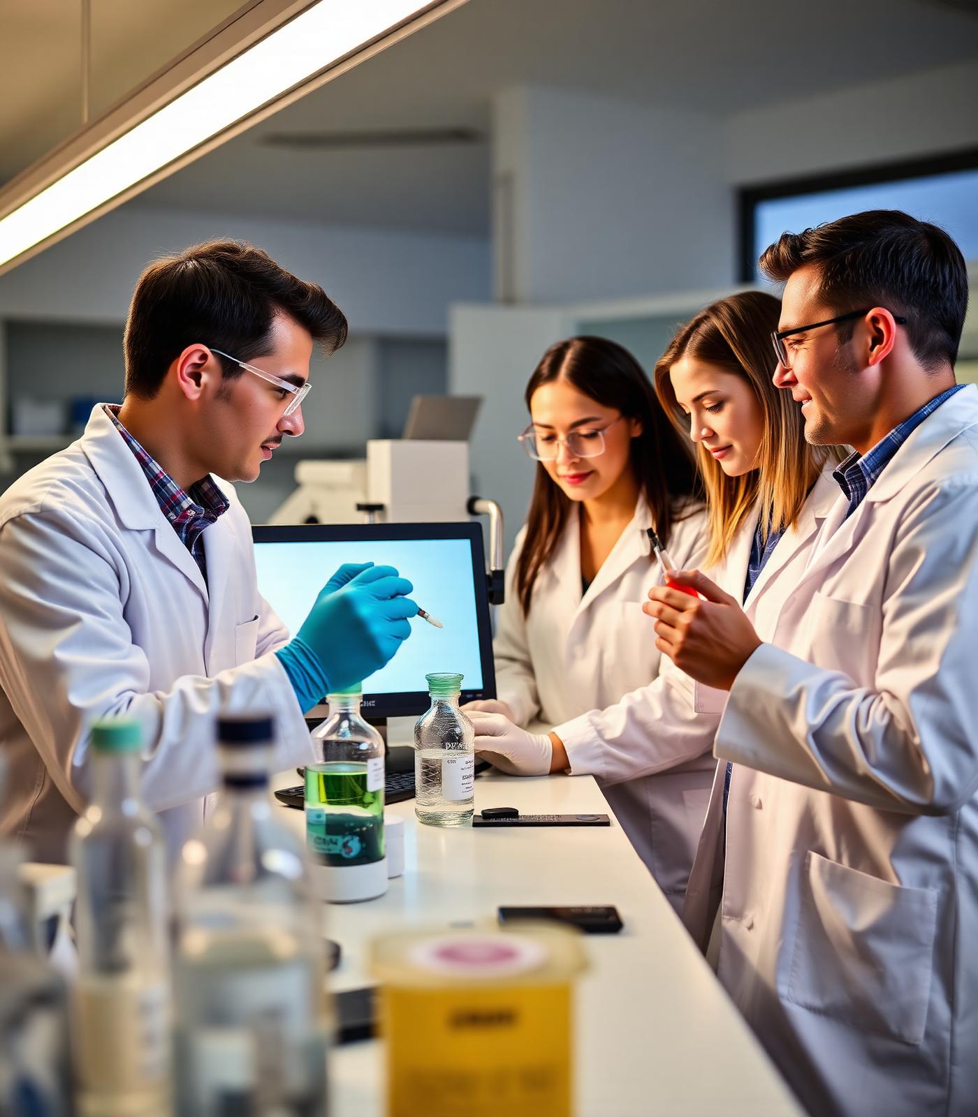 Pharmaceutical researchers collaborating in a lab